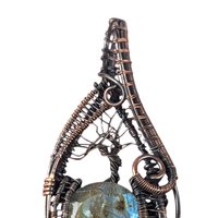 Tree of Life Labradorite Pendant: Wire Wrapped Copper Statement Jewelry