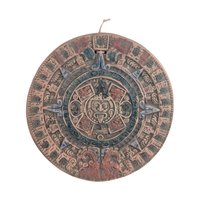Vintage Aztec Calendar Wall Art: Terracotta Sun Stone Plaque Made in Mexico Folk Art
