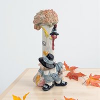 Vintage 1990 Fitz and Floyd Thanksgiving Candlestick: Pilgrim and Turkey Holiday Decor