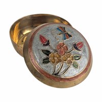 Vintage Brass Enamel Trinket Box: Floral Butterfly Lid Jewelry Holder Made in India