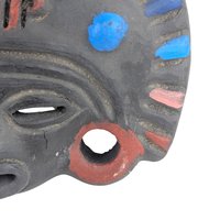 Vintage Hand Painted Clay Mask: Tribal Style Folk Art Wall Hanging