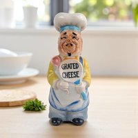 Vintage Ceramic Chef Grated Cheese Shaker: Figural Kitchen Decor