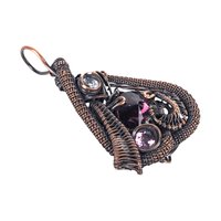Handmade Crystal Pendant: Copper Wire Woven Necklace with Purple Accents