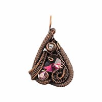 Handmade Crystal Pendant: Copper Wire Woven Necklace with Purple Accents