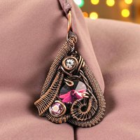 Handmade Crystal Pendant: Copper Wire Woven Necklace with Purple Accents