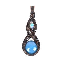 Copper Wire Wrapped Pendant: Blue Czech Glass with Crystal Accent