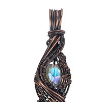 Copper Wire Wrapped Pendant: Blue Czech Glass with Crystal Accent