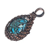 Copper Wire Wrapped Pendant: Azurite Malachite Gemstone, Artisan Boho Jewelry