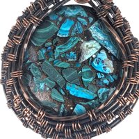 Copper Wire Wrapped Pendant: Azurite Malachite Gemstone, Artisan Boho Jewelry
