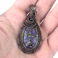 Copper Wire Wrapped Charoite Pendant: Crushed Purple Gemstone, Artisan Boho Jewelry
