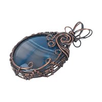 Copper Wire Wrapped Agate Pendant: Blue Striped Gemstone with Swirls