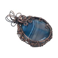 Copper Wire Wrapped Agate Pendant: Blue Striped Gemstone with Swirls