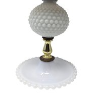 Vintage Milk Glass Hurricane Lamp: Hobnail Electric Table Light with Shade