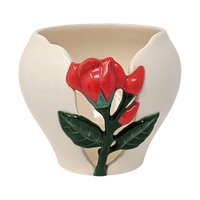 Vintage Alaskan Rose Planter: Ceramic Pot with Red Rose Relief