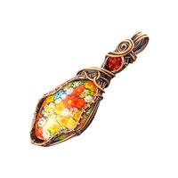 Copper Wire Wrapped Millefiori Pendant: Colorful Glass Cabochon