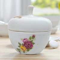 Vintage Floral Trinket Dish: Japanese Porcelain Lidded Pot