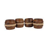 Vintage 1970s Barrel Napkin Rings: Set of 4 Wooden Rope Napkin Holders, Philippines