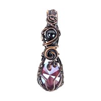 Copper Wire Wrapped Pendant: Purple Teardrop Crystal and Black Bead