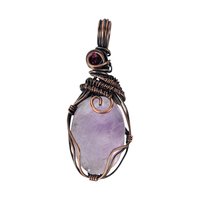 Copper Wire Wrapped Pendant: Amethyst Gemstone with Red Crystal Accent