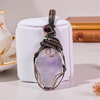 Copper Wire Wrapped Pendant: Amethyst Gemstone with Red Crystal Accent