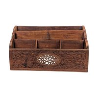 Vintage Carved Wood Desk Organizer: Rosewood & Inlay Letter Holder