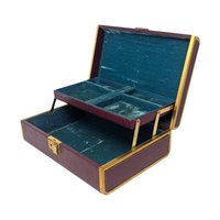 Vintage Maroon Jewelry Box: Tiered Tray with Blue Velvet