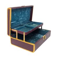 Vintage Maroon Jewelry Box: Tiered Tray with Blue Velvet