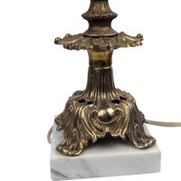 Vintage Hollywood Regency Accent Lamp: Ornate Brass, Marble Base and Glass Shade Table Light