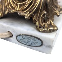 Vintage Hollywood Regency Accent Lamp: Ornate Brass, Marble Base and Glass Shade Table Light