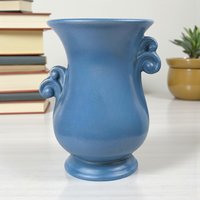Vintage 1930s RumRill Art Pottery Vase: Red Wing Blue Urn with Scroll Handles