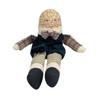 Vintage Crackle Finish Egg Doll: Country Plaid Shelf Sitter, Folk Art Decor