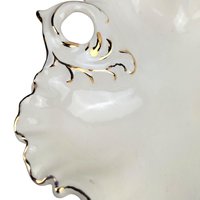 Vintage 1987 Ceramic Leaf Dish: Cream and Gold Gilt Trinket Tray, Hollywood Regency Candy Dish