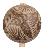 Vintage Etched Gourd Maracas: Hand Carved Owl & Bird Shakers, Mexican Folk Art Decor