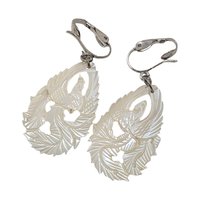 Vintage Carved Shell Bird Earrings: Mother of Pearl Clip On Dangles