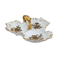 Vintage Mid-Century Gold Floral Dish: 3-Part Ceramic Trinket Tray
