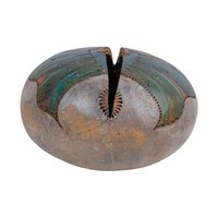 Vintage Folk Art Gourd Bowl: Carved Celestial Art