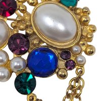 Vintage 80s Maximalist Brooch: Couture Style Jewel & Pearl Dangle Pin