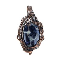 Vintage Copper Sodalite Pendant: Artisan Wire Wrapped Gemstone Jewelry
