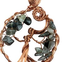 Tree of Life Pendant: Green Hair Quartz Copper Wire Goddess Jewelry