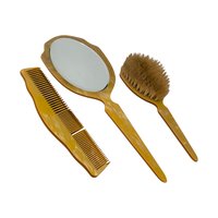Vintage 1930s Celluloid Vanity Set: Art Deco Dresser Mirror and Brush