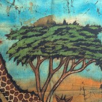 Vintage African Batik Painting: Safari Giraffe Cloth Wall Art