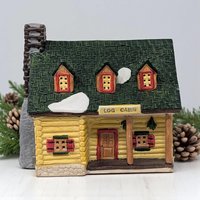Vintage 1993 Lemax Log Cabin: Dickensvale Porcelain Lighted House