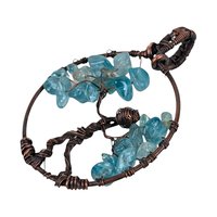 Copper Wire Figure Pendant: Handmade Artisan Jewelry with Blue Glass Chips
