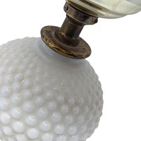 Vintage Milk Glass Hurricane Lamp: Hobnail Electric Table Light with Shade