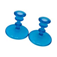 Vintage Blue Glass Candlesticks: Pair of Taper Candle Holders