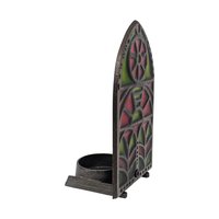 Vintage Faux Stained Glass Candle Holder: Gothic Cathedral Window Metal and Resin Tealight Holder