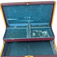 Vintage Maroon Jewelry Box: Tiered Tray with Blue Velvet