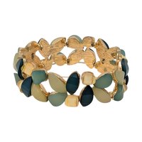 Vintage Multi Green Panel Bracelet: Gold Tone Stretch Jewelry