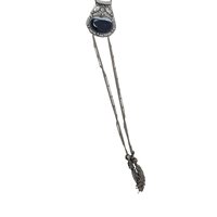 Vintage Gunmetal Tassel Necklace: Black Stone Art Pendant