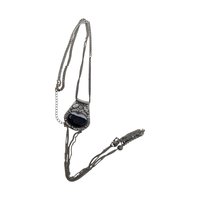 Vintage Gunmetal Tassel Necklace: Black Stone Art Pendant